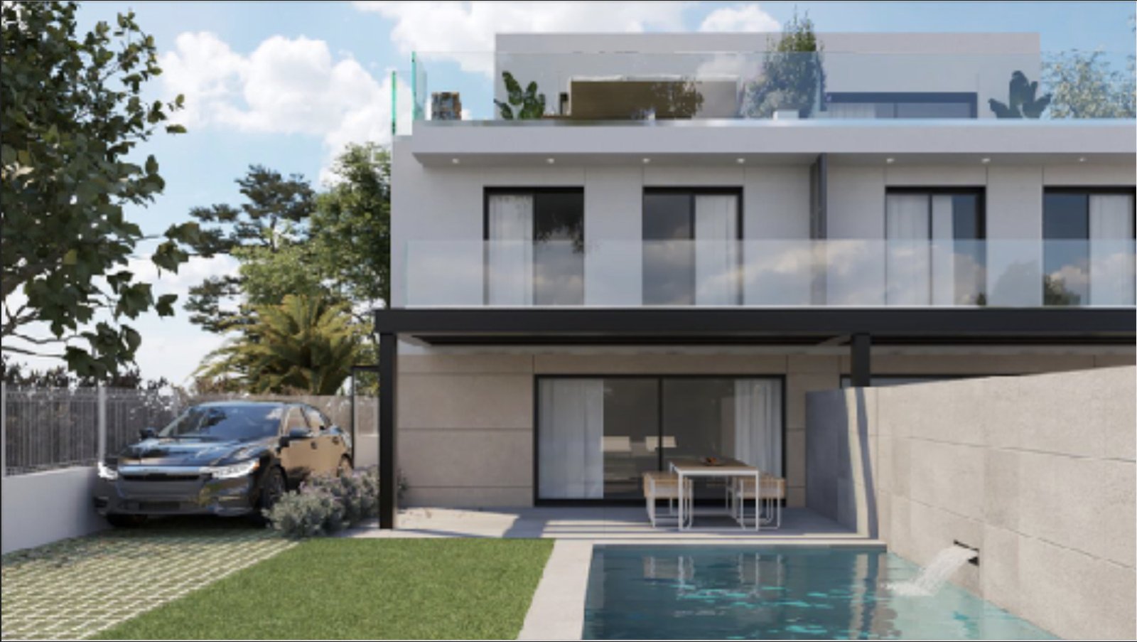 Neubau Villa im minimalistischen Stil mit Pool