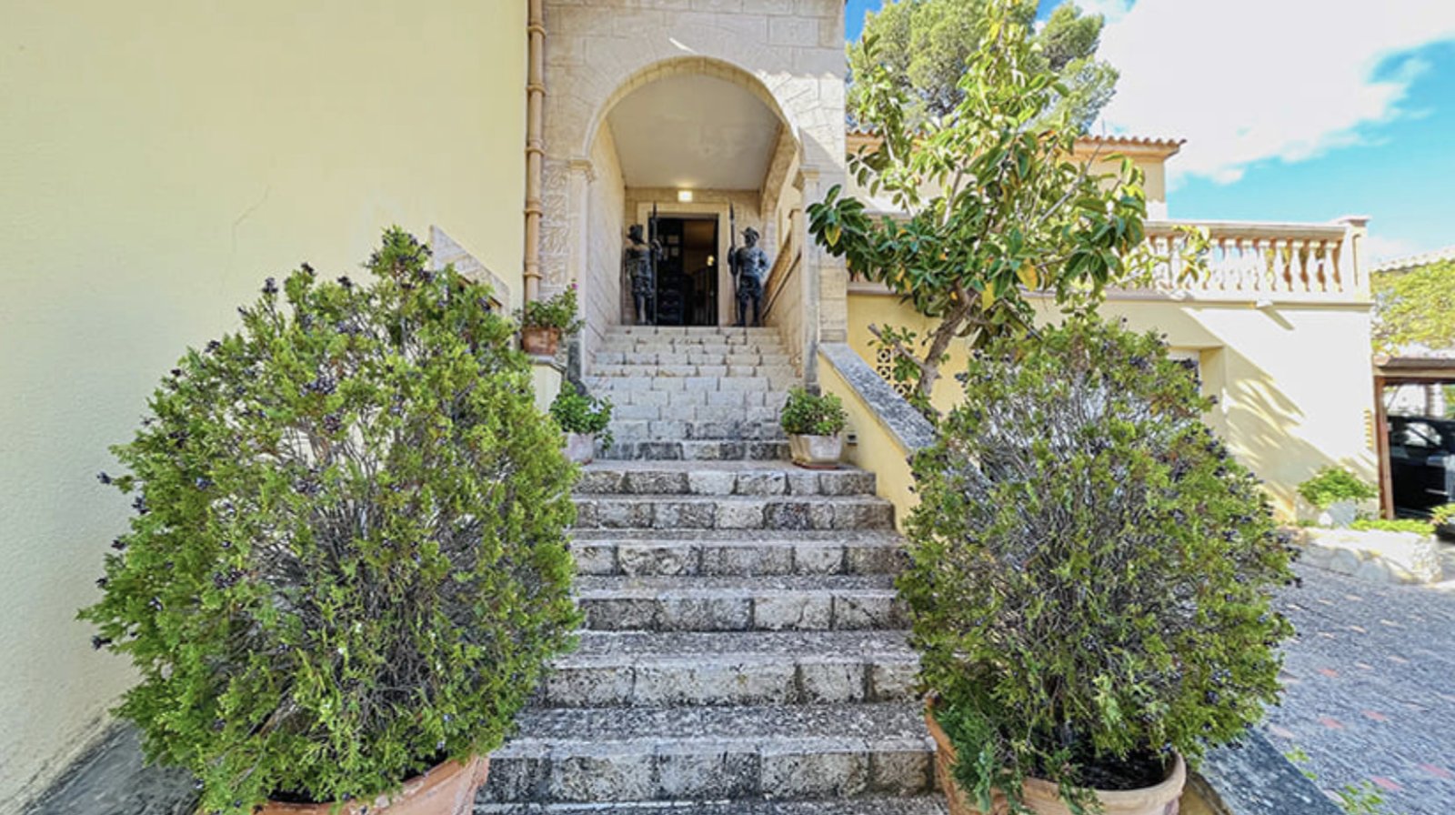 Eleganter Treppenaufgang mit klassischen Steinstrufen und gewölbtem Eingangsportal Eleganter Treppenaufgang mit klassischen Steinstrufen und gewölbtem Eingangsportal