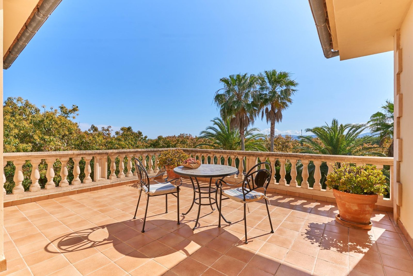 Panoramaterrasse mit eleganter Balustrade und weitläufigem Ausblick über die Landschaft Panoramaterrasse mit eleganter Balustrade und weitläufigem Ausblick über die Landschaft