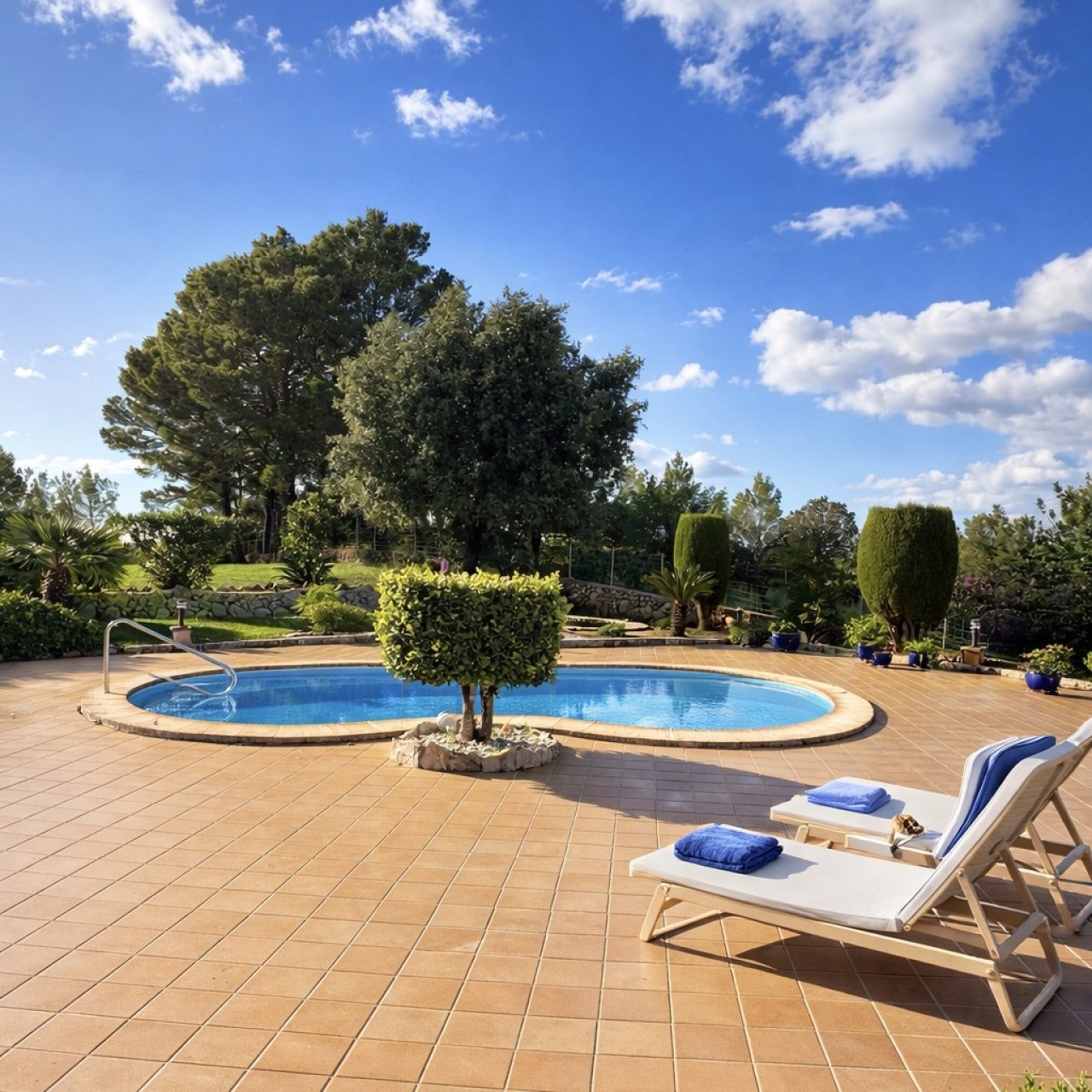 Poolbereich mit großflächiger Terrasse und optimaler Freizeitgestaltung Poolbereich mit großflächiger Terrasse und optimaler Freizeitgestaltung