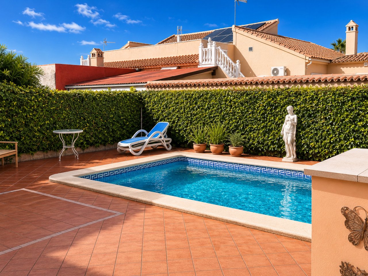 Privatpool mit hochwertigem Natursteinbelag und blickgeschütztem Außenbereich Privatpool mit hochwertigem Natursteinbelag und blickgeschütztem Außenbereich