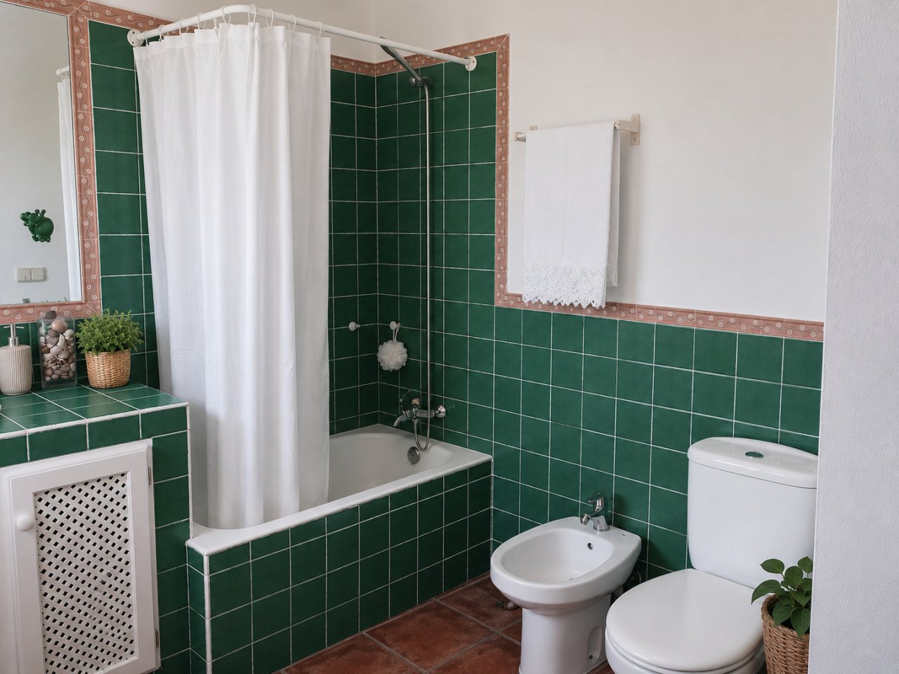 Funktionales Badezimmer mit vollständiger Ausstattung und praktischer Nasszelle Funktionales Badezimmer mit vollständiger Ausstattung und praktischer Nasszelle