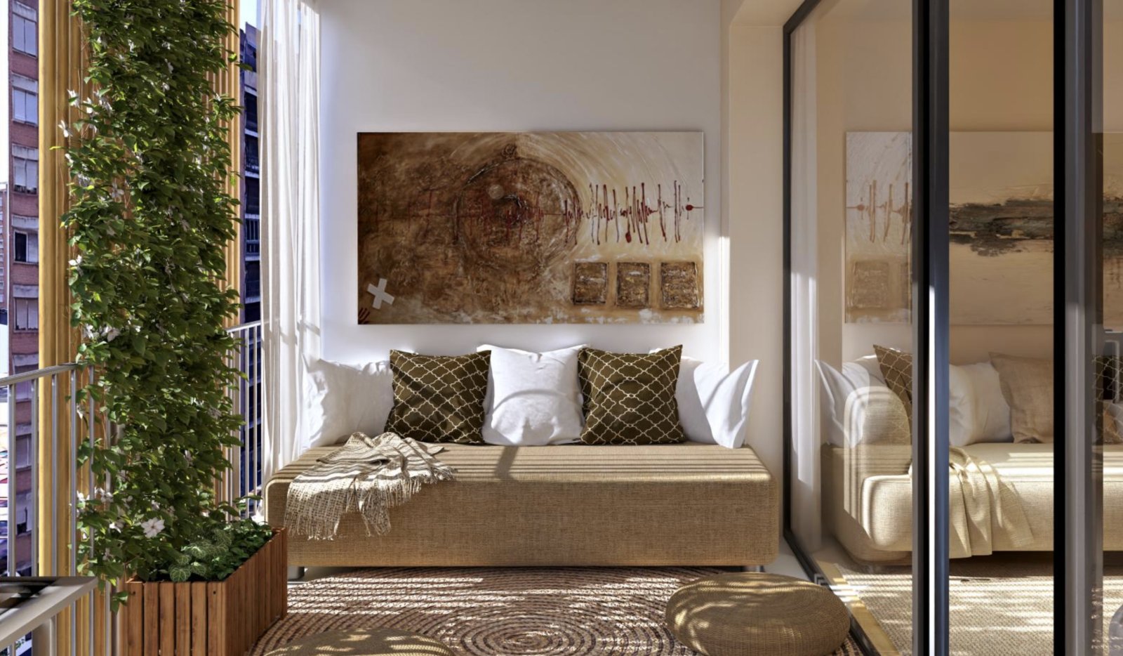 Helles Schlafzimmer mit großflächigen Spiegelelementen und direktem Balkonzugang Helles Schlafzimmer mit großflächigen Spiegelelementen und direktem Balkonzugang