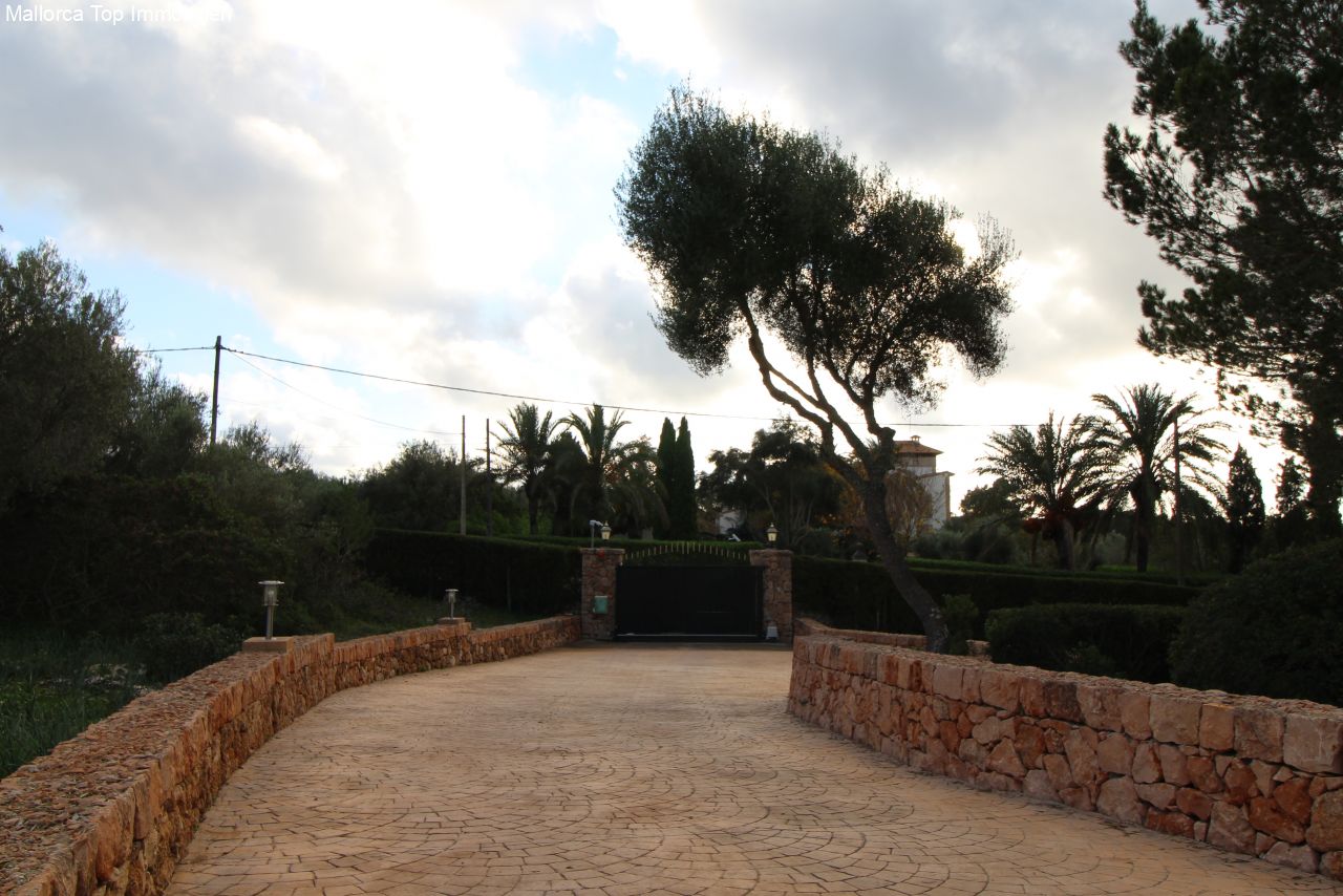 Repräsentative Zufahrt mit Natursteinmauern und automatisiertem Einfahrtstor