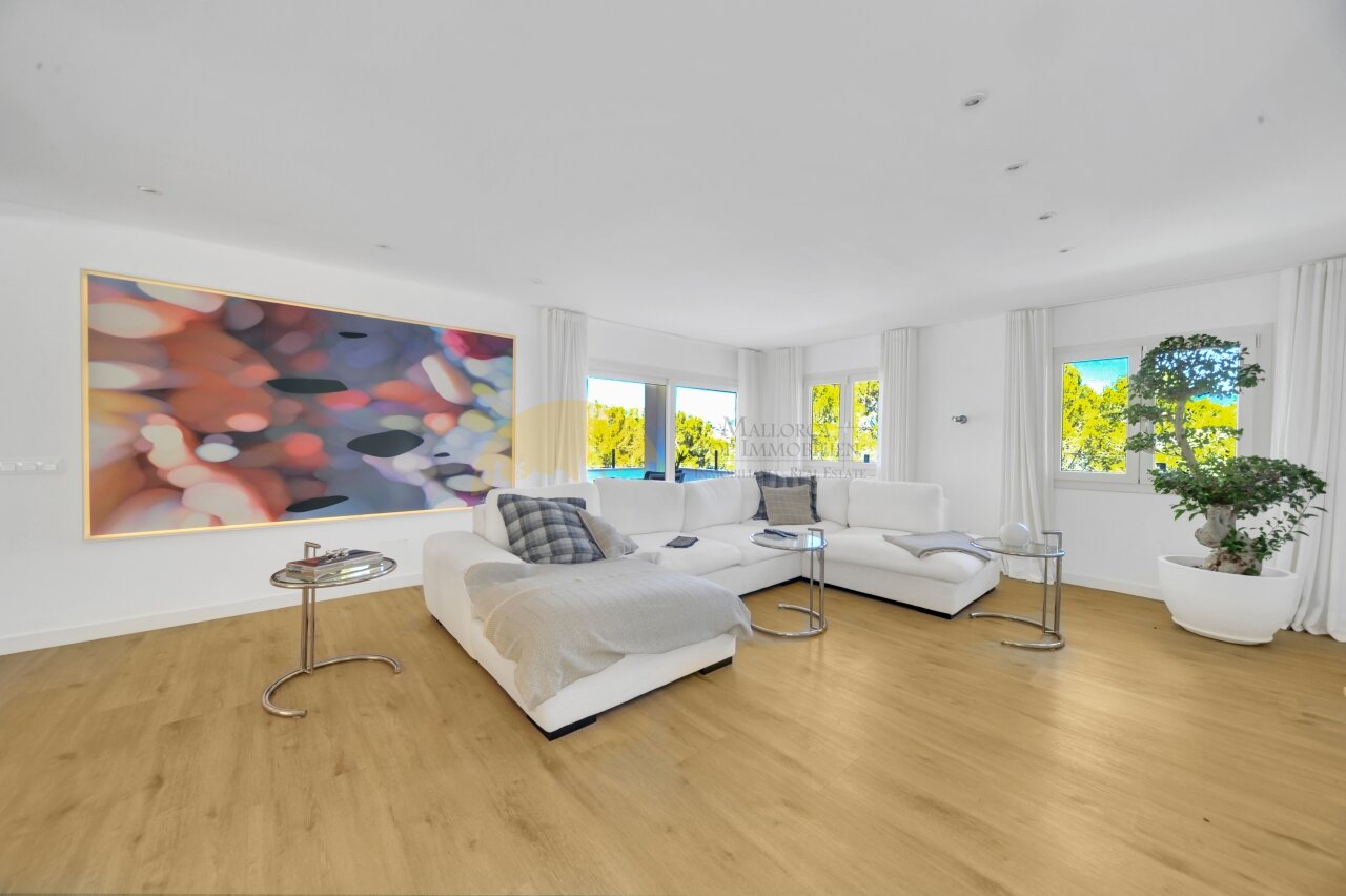 Helles Wohnzimmer mit vielfältigen Fensterflächenund optimaler Raumnutzung