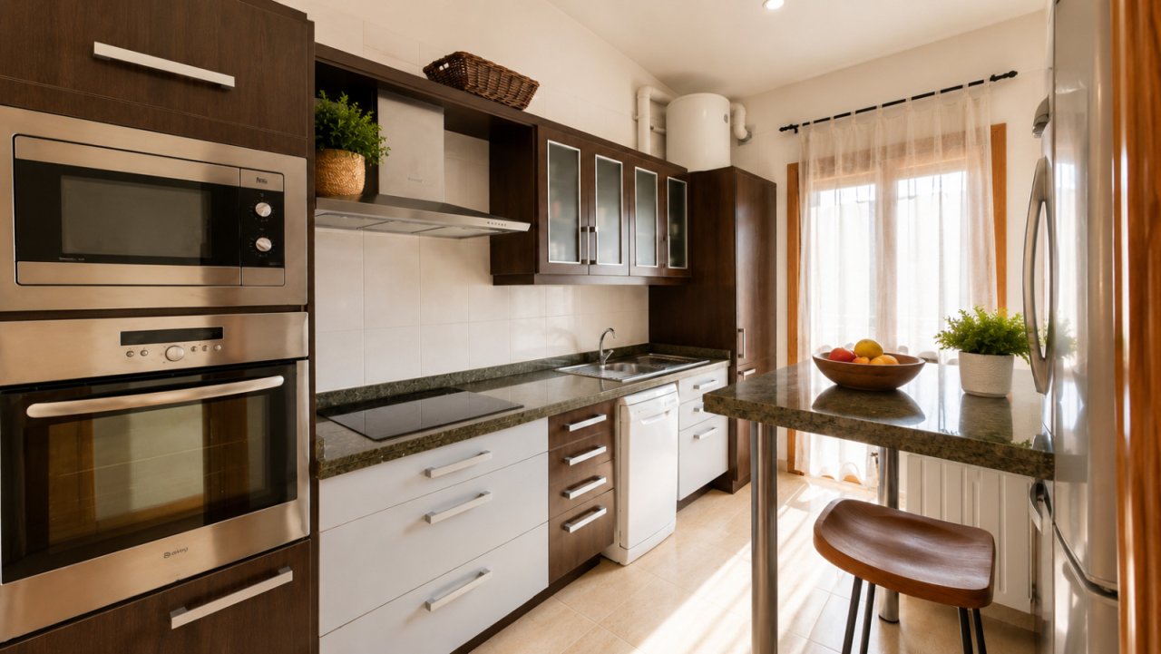 Moderne Einbaukueche im Penthouse in Inca auf Mallorca mit hochwertigen Geraeten