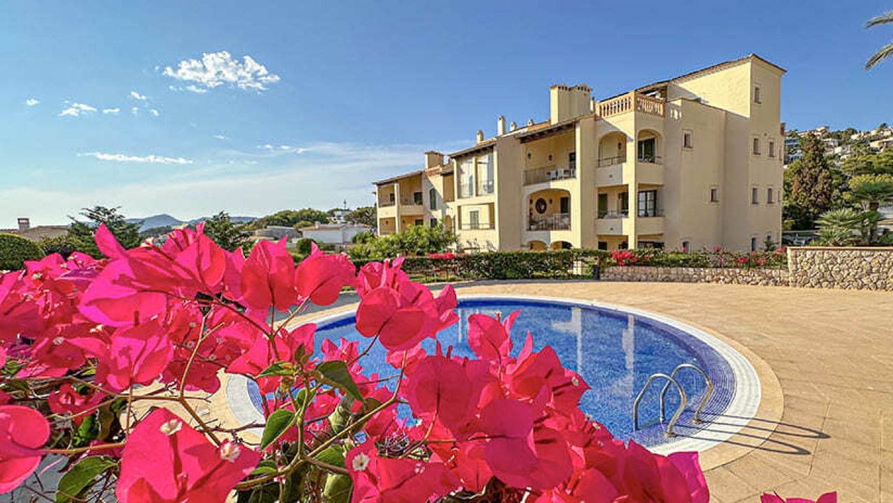 Pool with sunken basin and extensive terrace area for relaxation