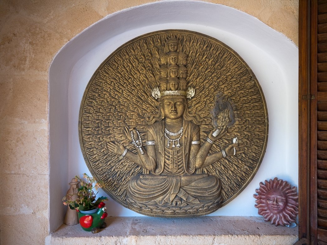 Decorative wall niche with vaulted architecture and atmospheric lighting