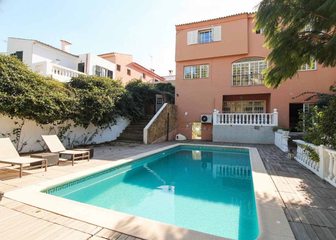 Luxurious pool area with a large sun terrace and elegant outdoor design