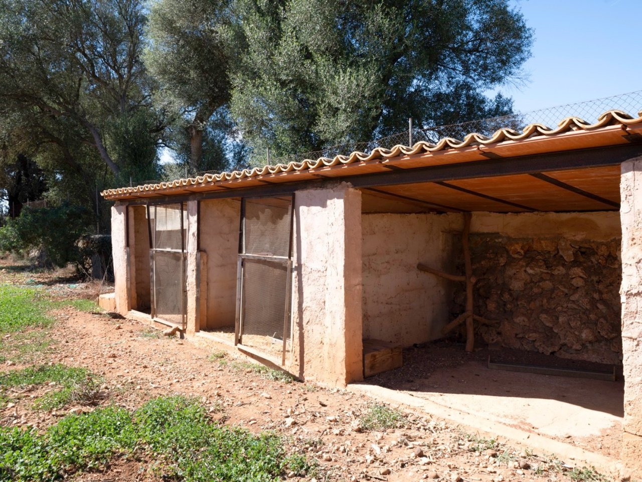 Practical commercial area with massive natural stone facade and covered shelter Practical commercial area with massive natural stone facade and covered shelter