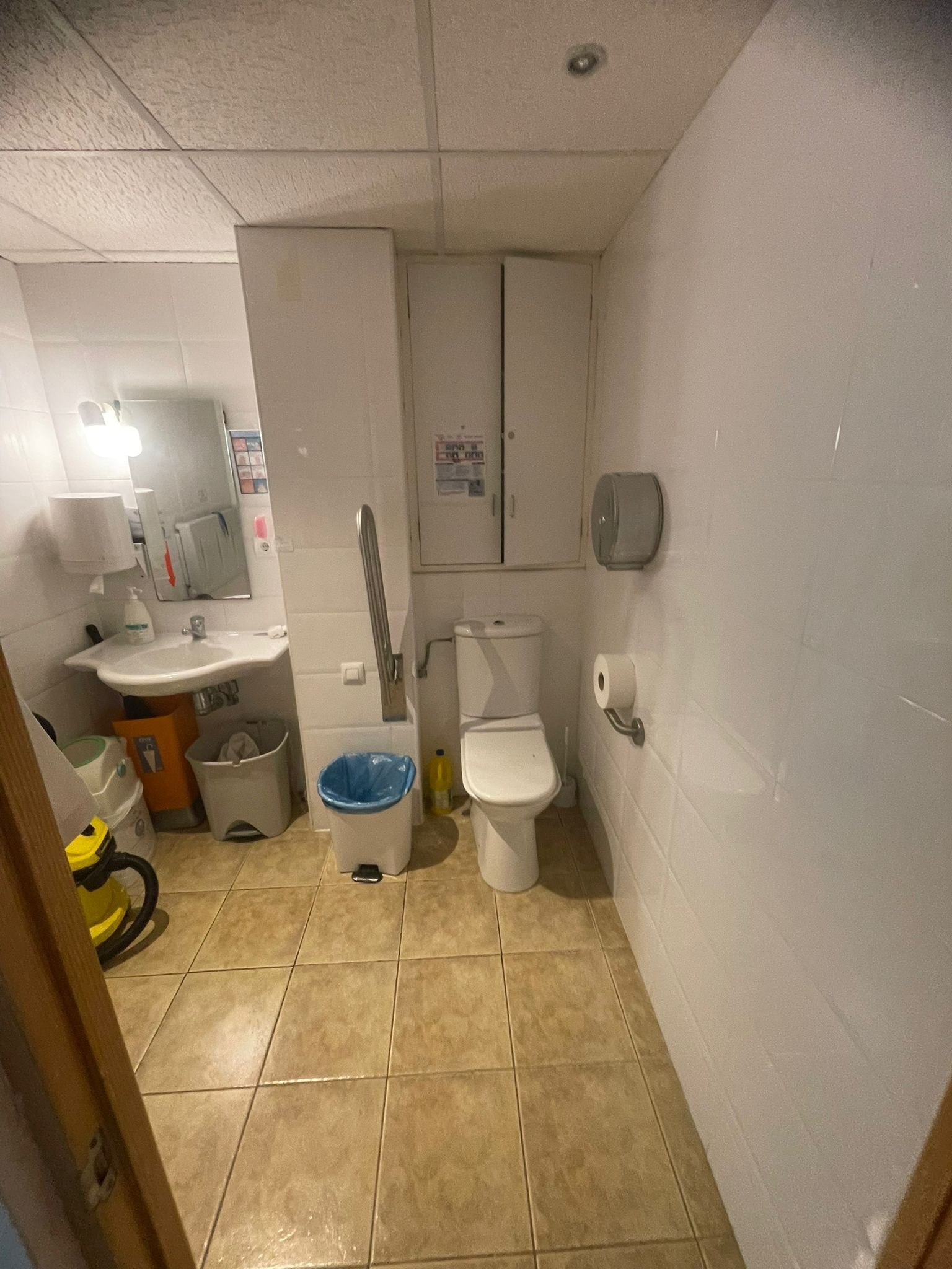 Functional bathroom with practical features and efficient space utilization