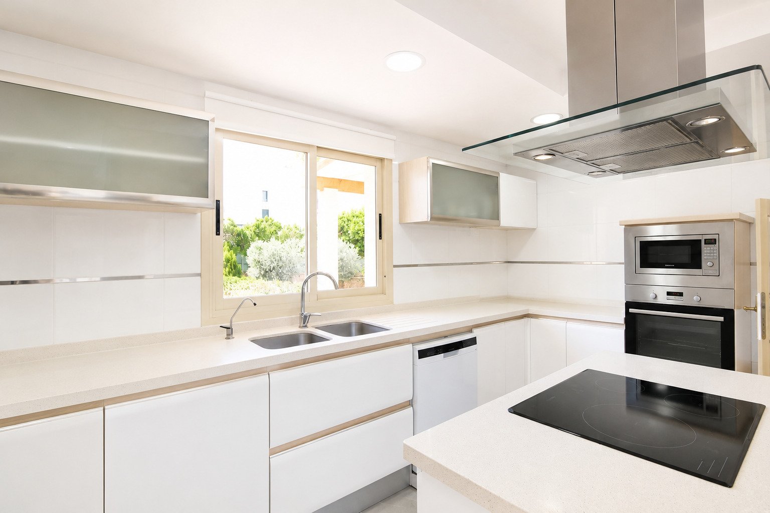 Modern kitchen with high-quality equipment and optimal workspace layout Modern kitchen with high-quality equipment and optimal workspace layout