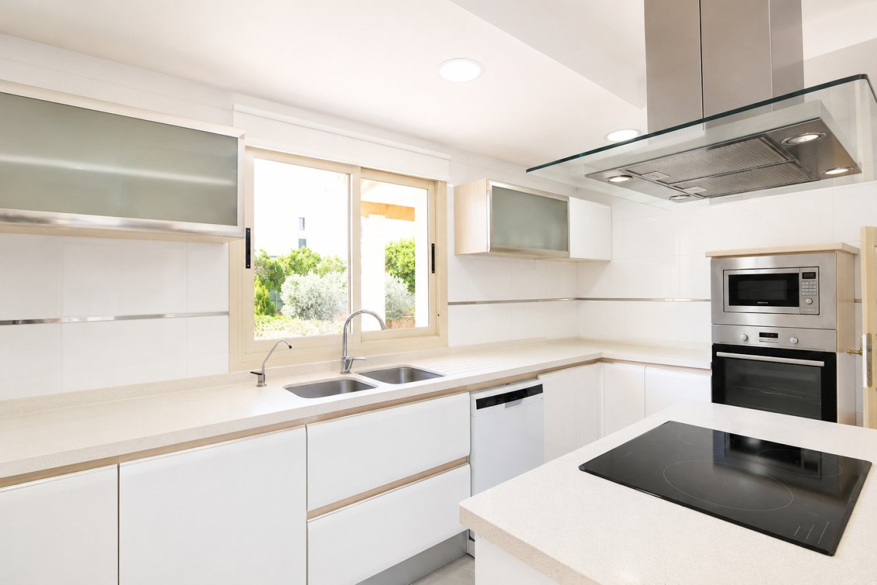 Modern kitchen with high-quality equipment and optimal workspace layout Modern kitchen with high-quality equipment and optimal workspace layout