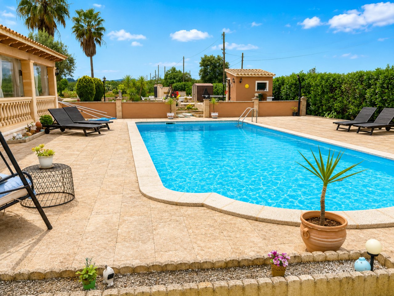Spacious pool area with high-quality terrace and edging