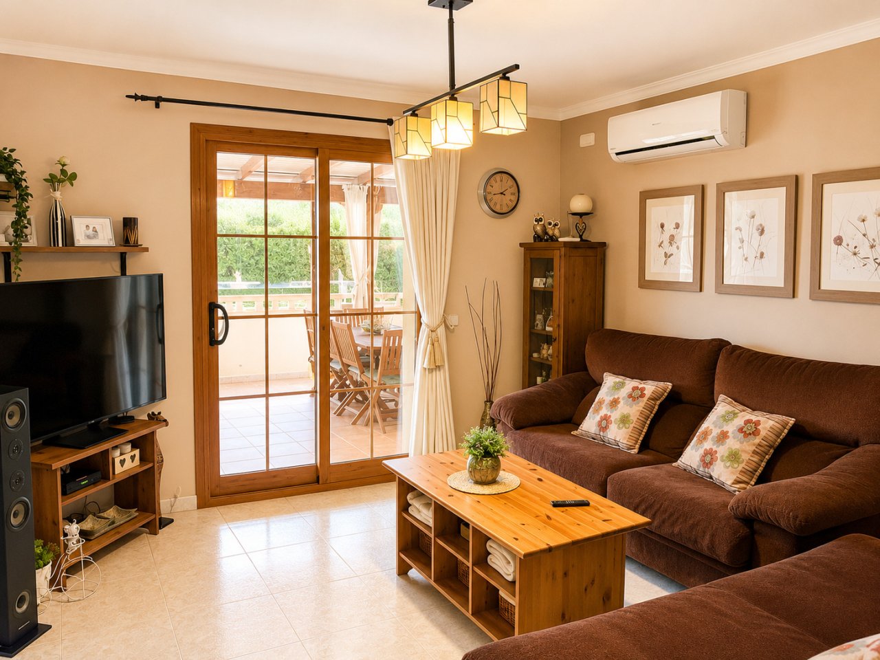 Bright living room with direct access to the terrace and modern air conditioning.