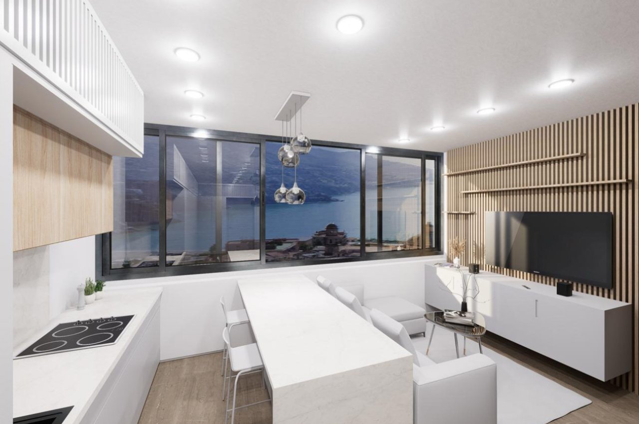 Living and dining area with intelligent zoning and continuous panoramic glazing Living and dining area with intelligent zoning and continuous panoramic glazing