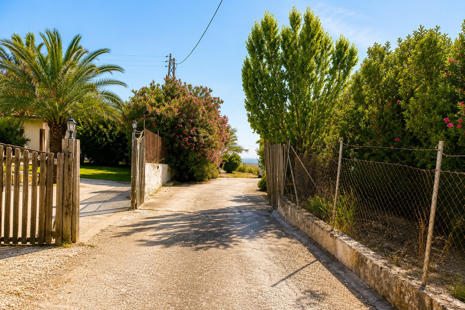 Picturesque driveway with established trees and secured private property