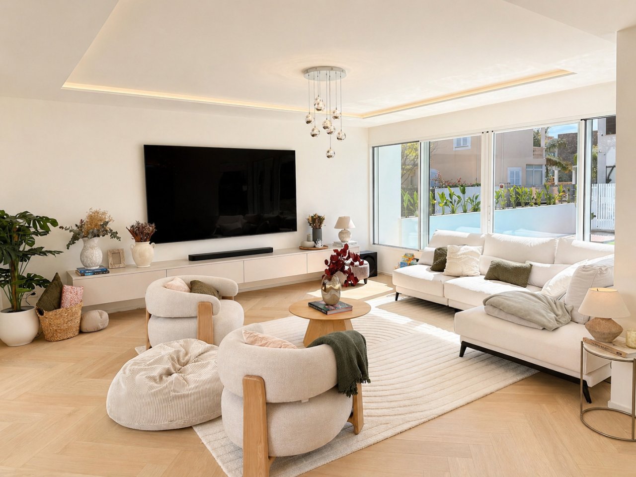 Living room with smart layout and large glass area opening to the outdoor space Living room with smart layout and large glass area opening to the outdoor space