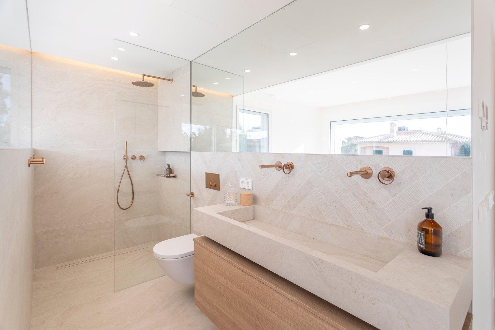 Modern bathroom with walk-in shower and double vanity Modern bathroom with walk-in shower and double vanity