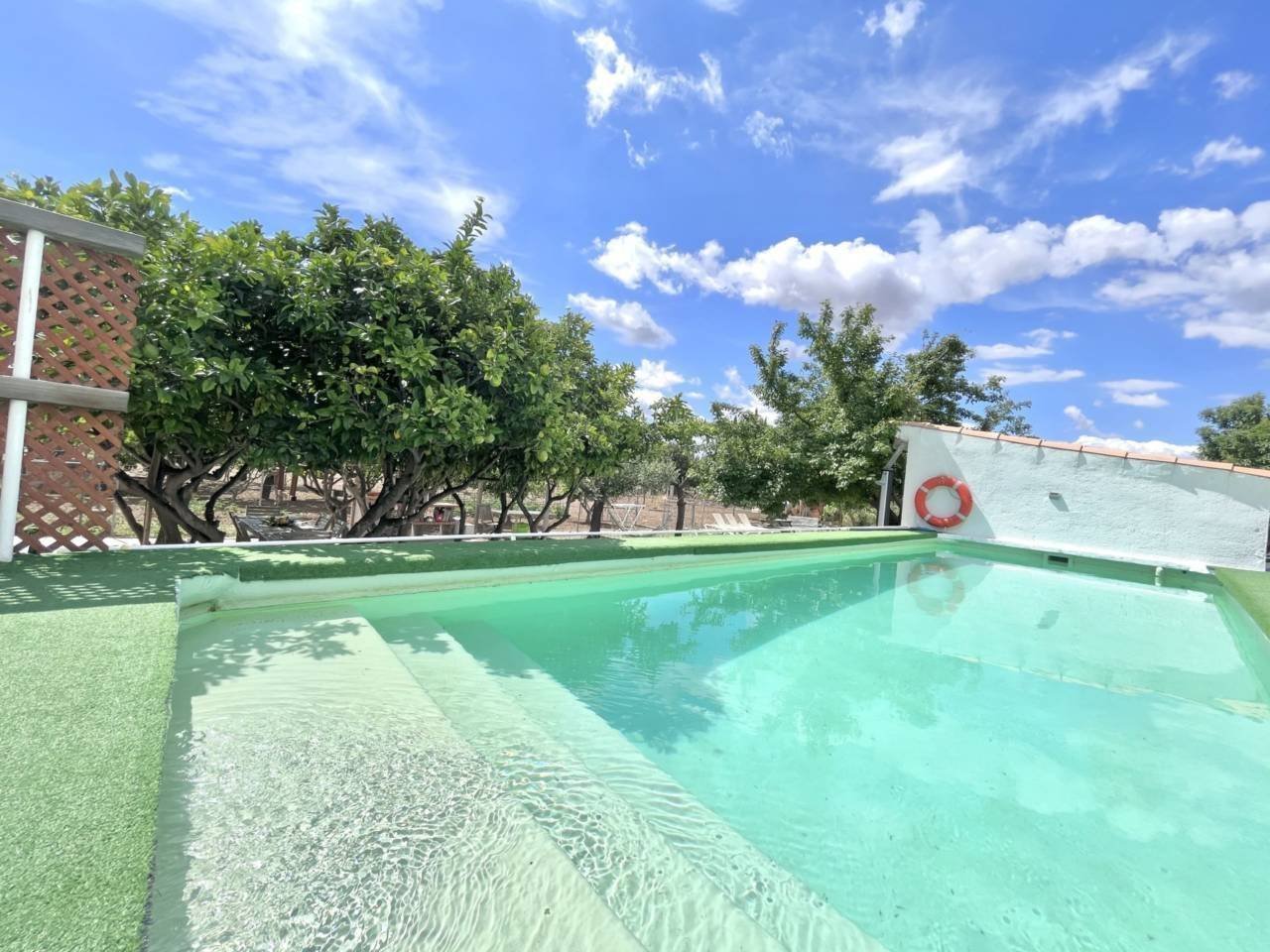 Refreshing swimming pool with natural trees and spacious garden area Refreshing swimming pool with natural trees and spacious garden area