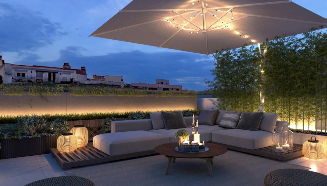 Roof terrace with intelligent zoning and high-quality outdoor furnishings