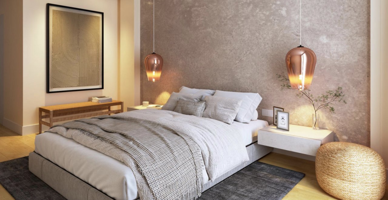 Modern bedroom with high-quality furnishings and a well-thought-out layout