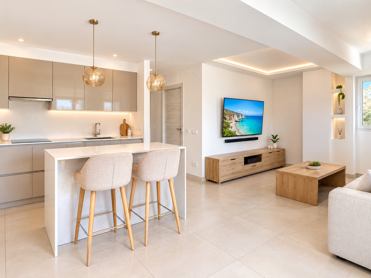 Open living and kitchen concept with intelligent space utilization