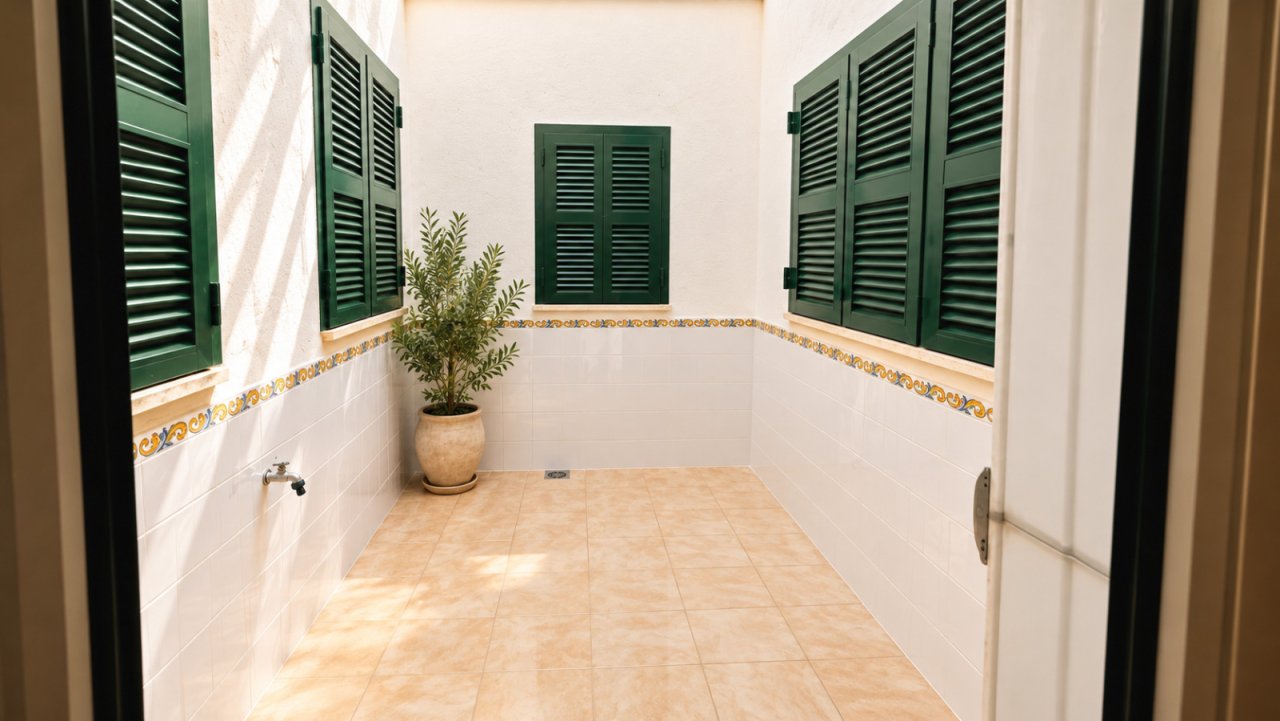 Flooded courtyard with authentic shutters and high-quality ceramic tiles