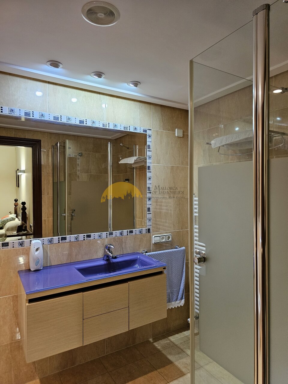 Modern bathroom with walk-in shower area and high-quality sanitary fittings Modern bathroom with walk-in shower area and high-quality sanitary fittings