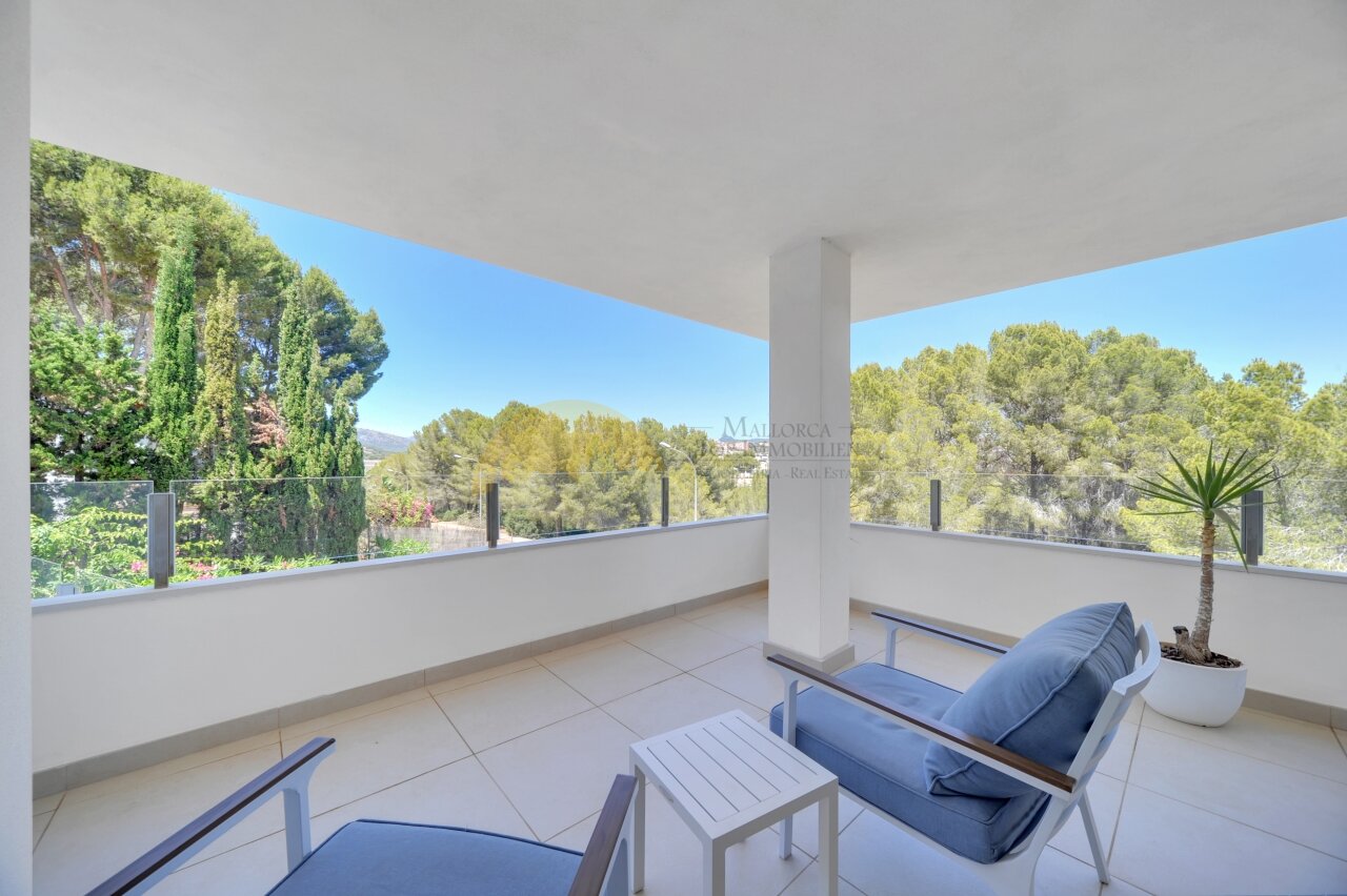 Panorama terrace with an unobstructed view of the landscape and modern column design Panorama terrace with an unobstructed view of the landscape and modern column design