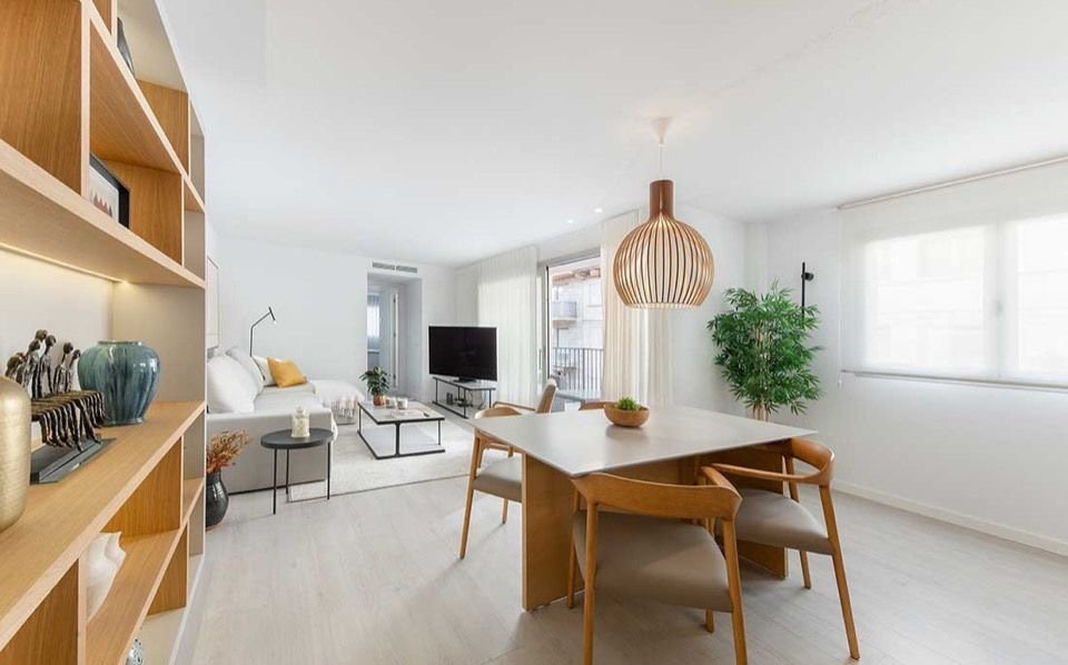 Living and dining area with smart space utilization and direct balcony access Living and dining area with smart space utilization and direct balcony access