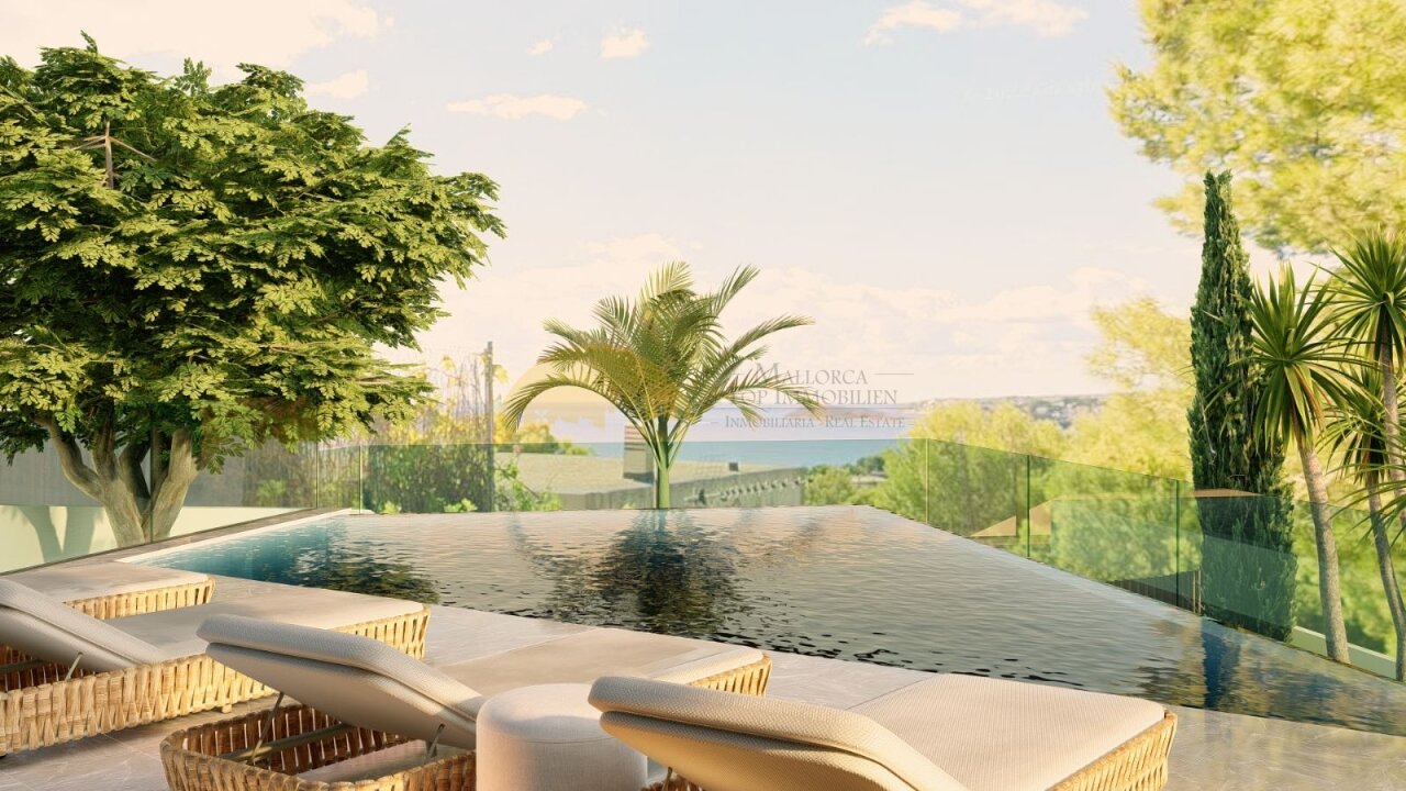 Pool area with panoramic glazing and sea view – outdoor oasis with elegant furnishings