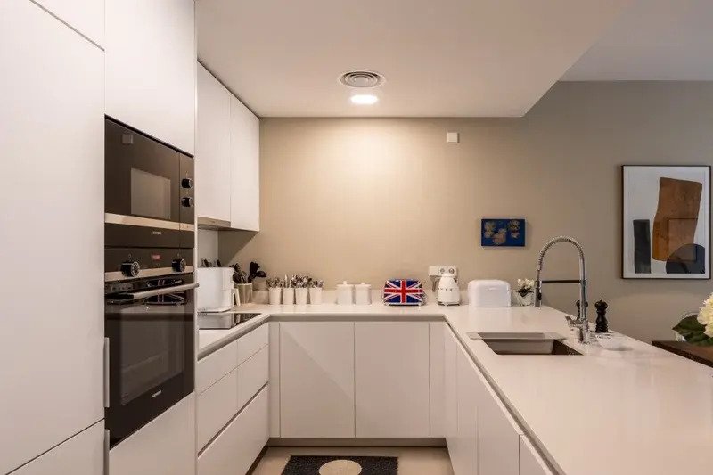 Cocina moderna en forma de U funcional y con electrodomésticos empotrados de alta calidad Cocina moderna en forma de U funcional y con electrodomésticos empotrados de alta calidad