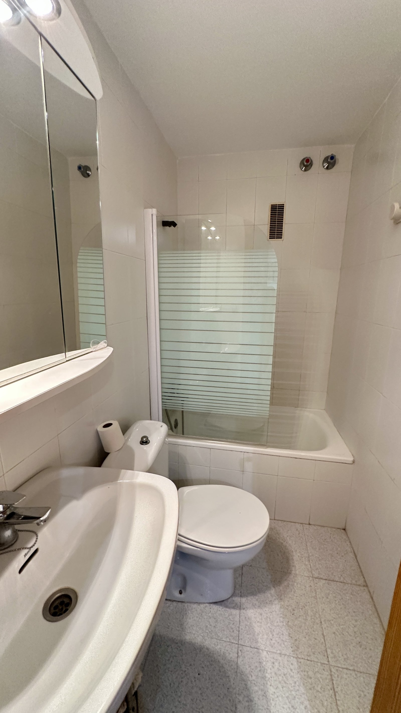 Baño moderno con ducha a nivel del suelo y espejos de gran tamaño Baño moderno con ducha a nivel del suelo y espejos de gran tamaño