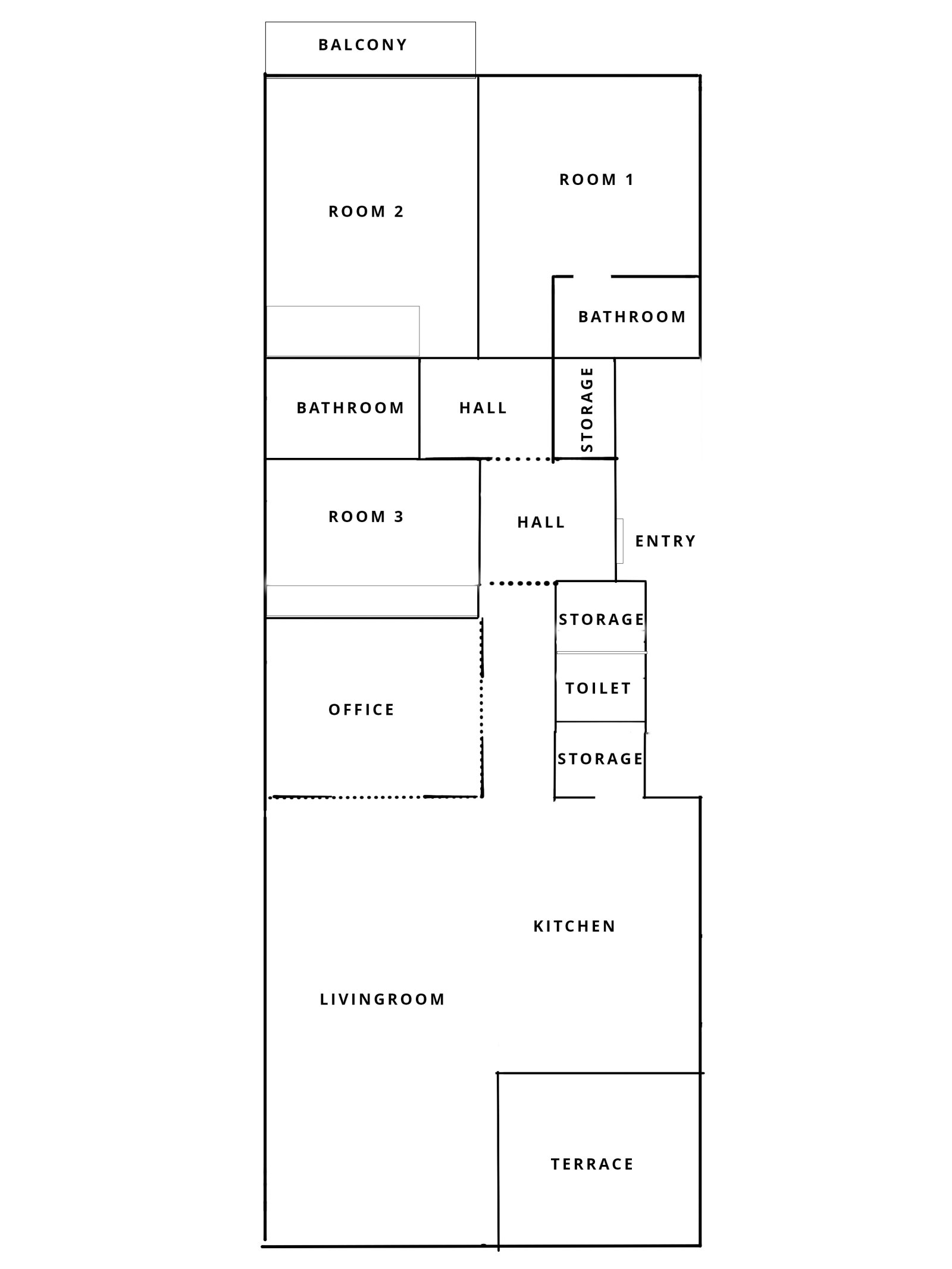 Distribución inteligente del espacio: tres habitaciones con baños independientes y área de oficina flexible