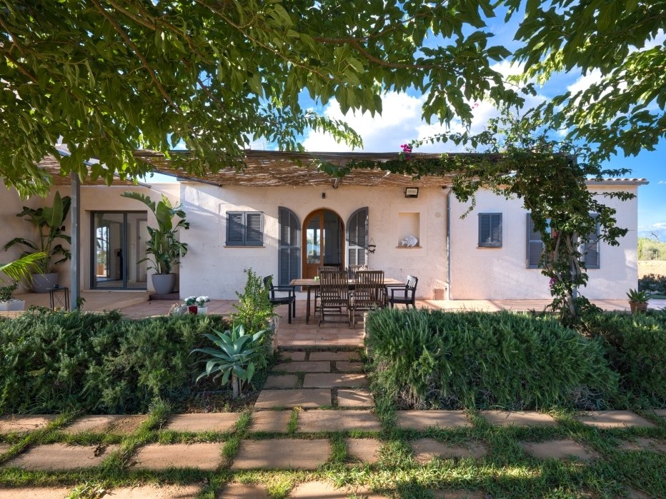 Terraza con pérgola cubierta con sombra natural y acceso directo a la zona de estar