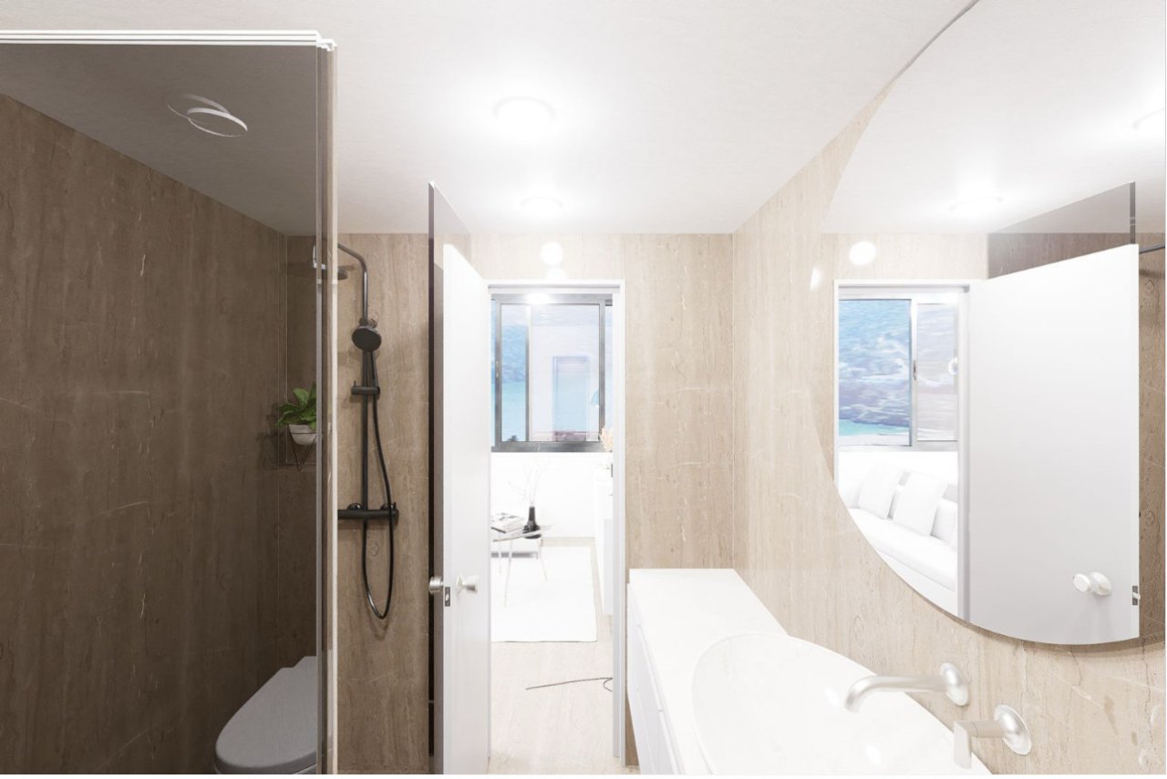 Baño moderno con ducha a ras y equipamiento de alta calidad Baño moderno con ducha a ras y equipamiento de alta calidad