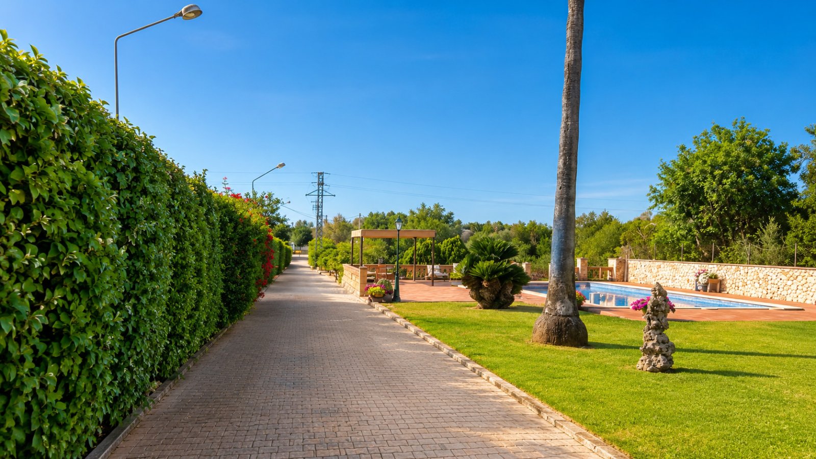 Jardín bien cuidado con caminos pavimentados y áreas exteriores versátiles Jardín bien cuidado con caminos pavimentados y áreas exteriores versátiles