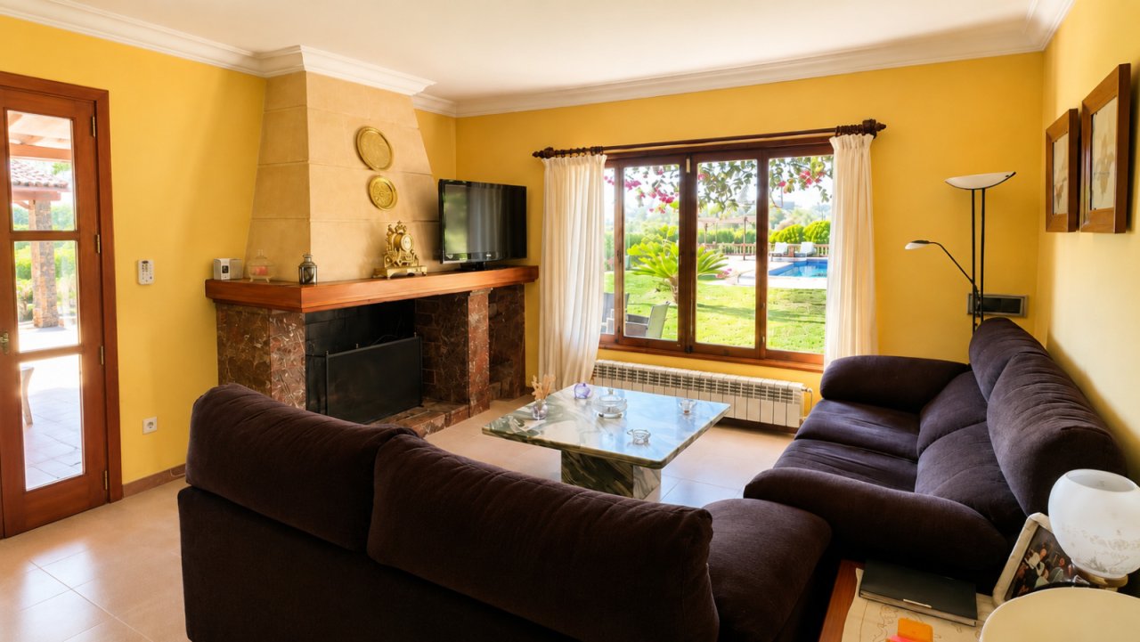 Salón con chimenea de fuego, chimenea de cristal y acceso directo al jardín Salón con chimenea de fuego, chimenea de cristal y acceso directo al jardín