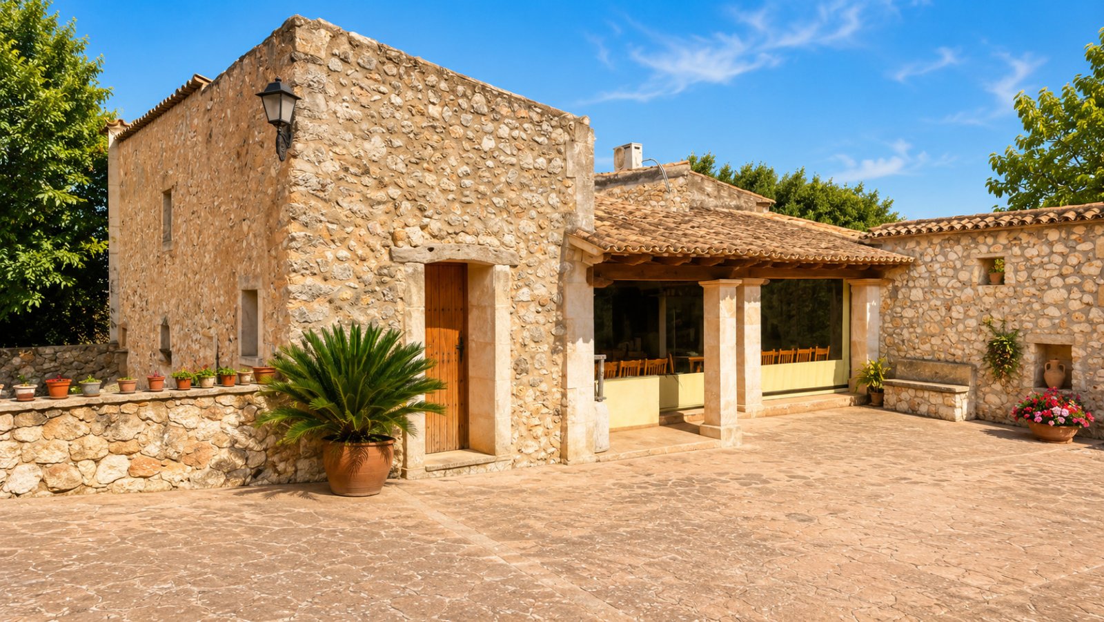 Fachada auténtica con muro de piedra natural con carácter y arquitectura clásica Fachada auténtica con muro de piedra natural con carácter y arquitectura clásica
