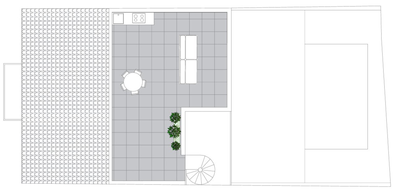 Plano con distribución inteligente de espacios y transiciones fluidas entre las áreas de vivienda y exteriores