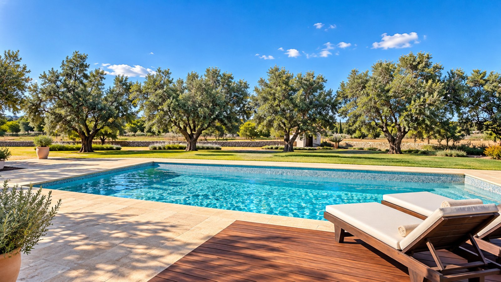 Área de piscina acogedora con terraza de madera elegante y vistas pintorescas del jardín Área de piscina acogedora con terraza de madera elegante y vistas pintorescas del jardín