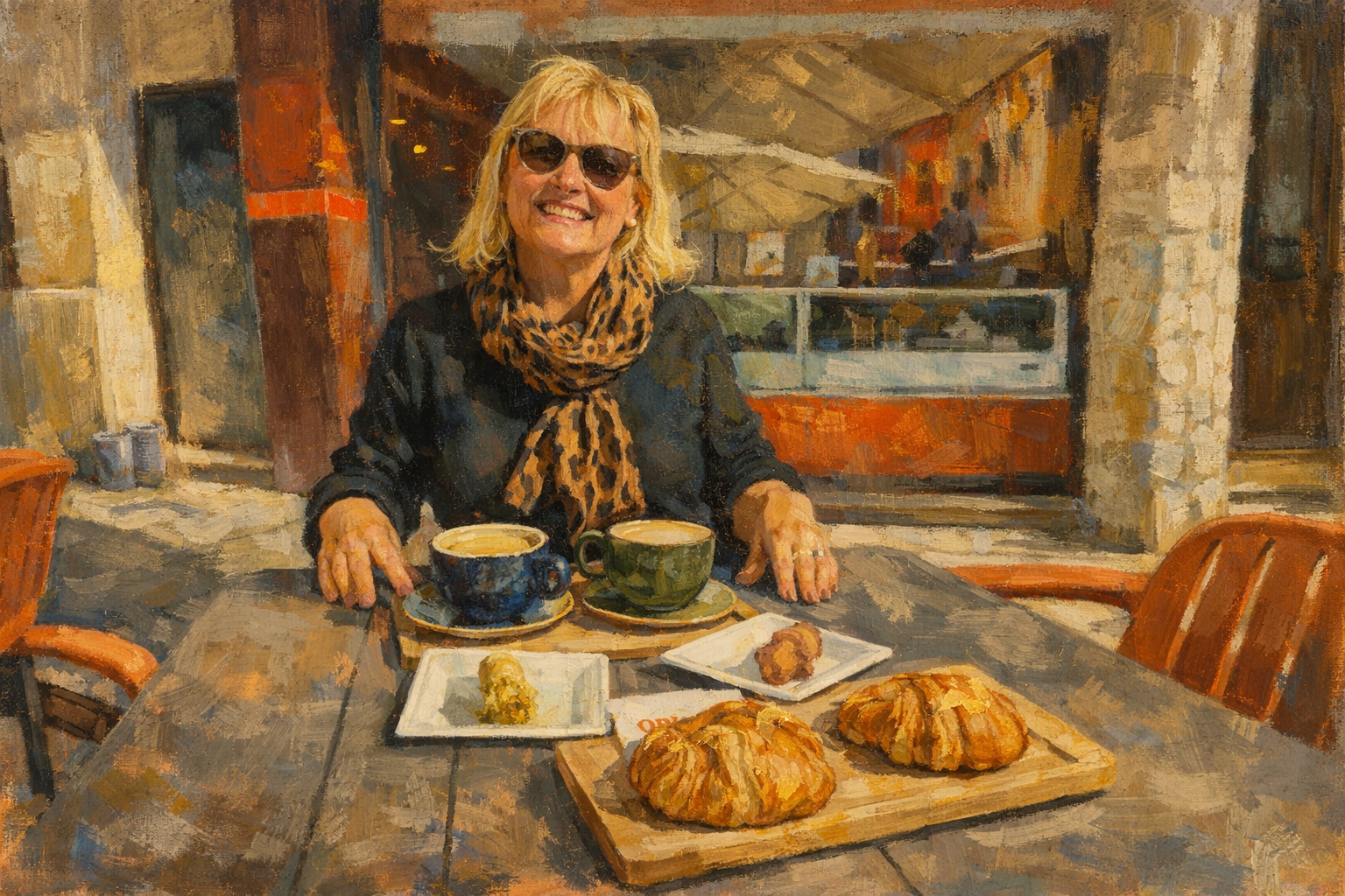Mediterranes Café in Manacor Mallorca mit Croissants und Café con leche im Stadtzentrum