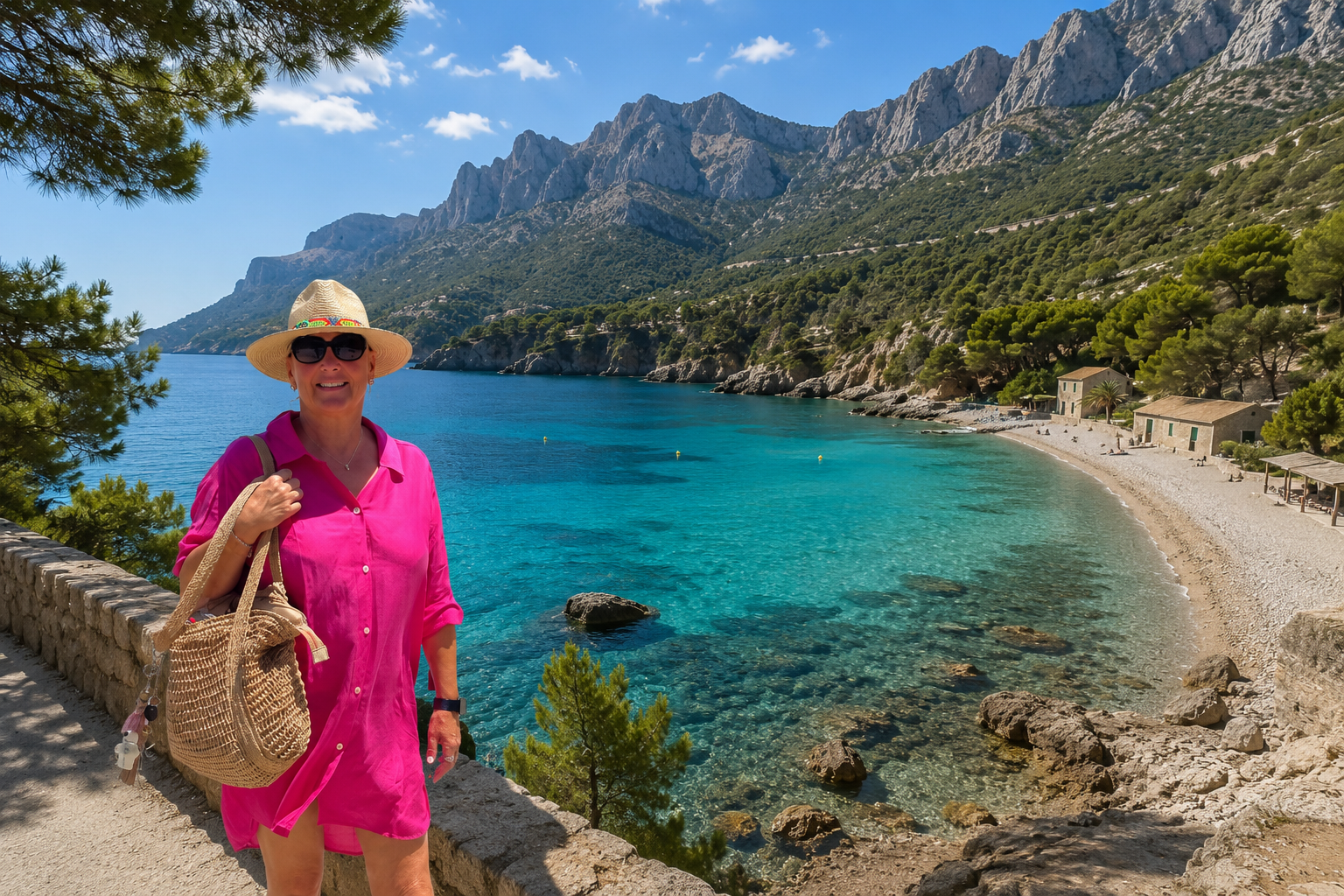 Cala Tuent vor der Kulisse des Tramuntana-Gebirges